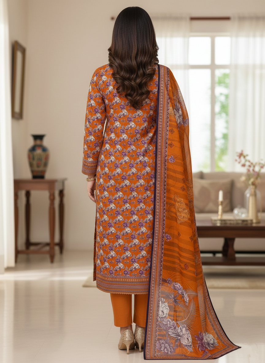 3-PC Dyed Trouser-Simple Lawn