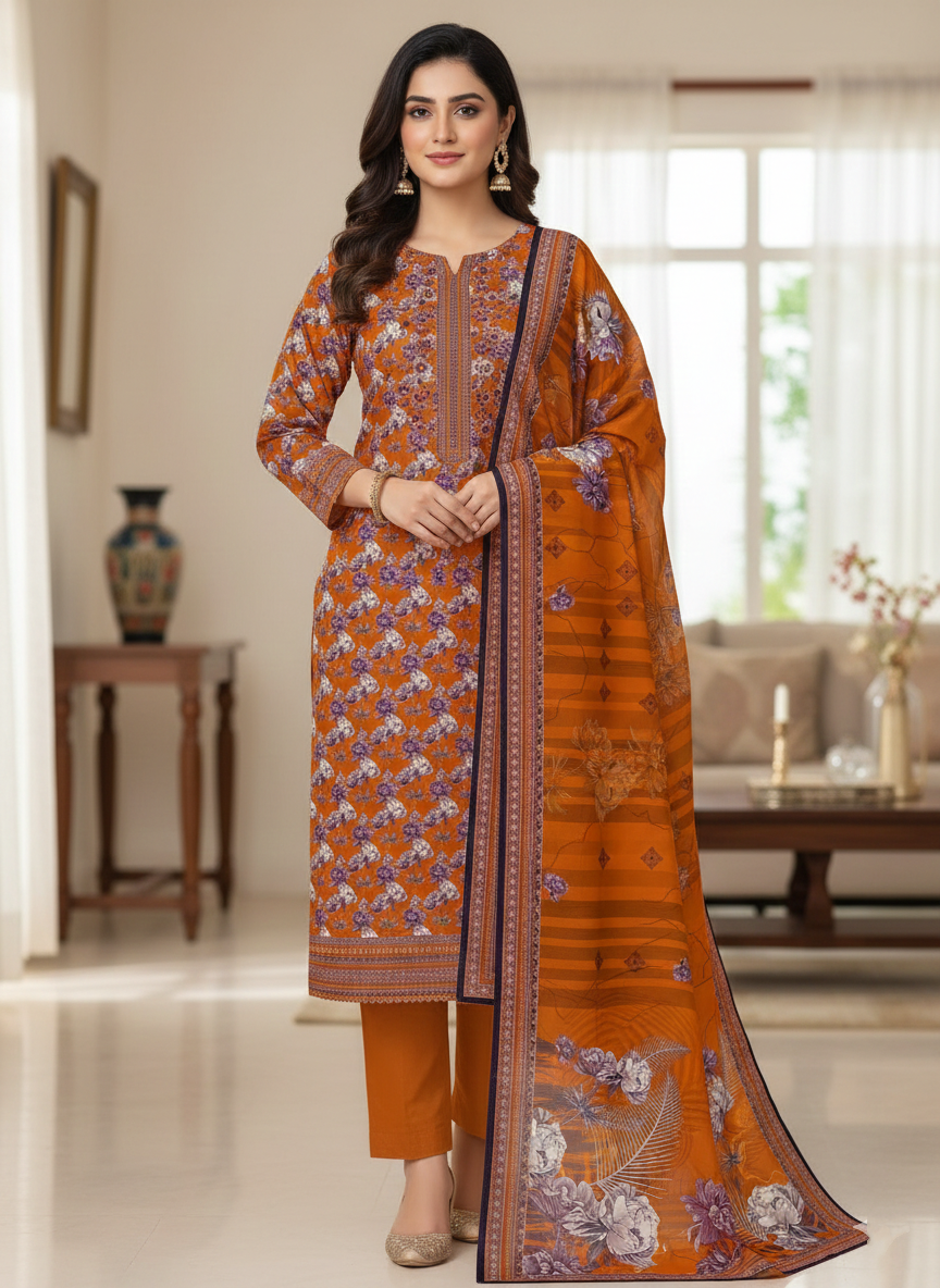 3-PC Dyed Trouser-Simple Lawn